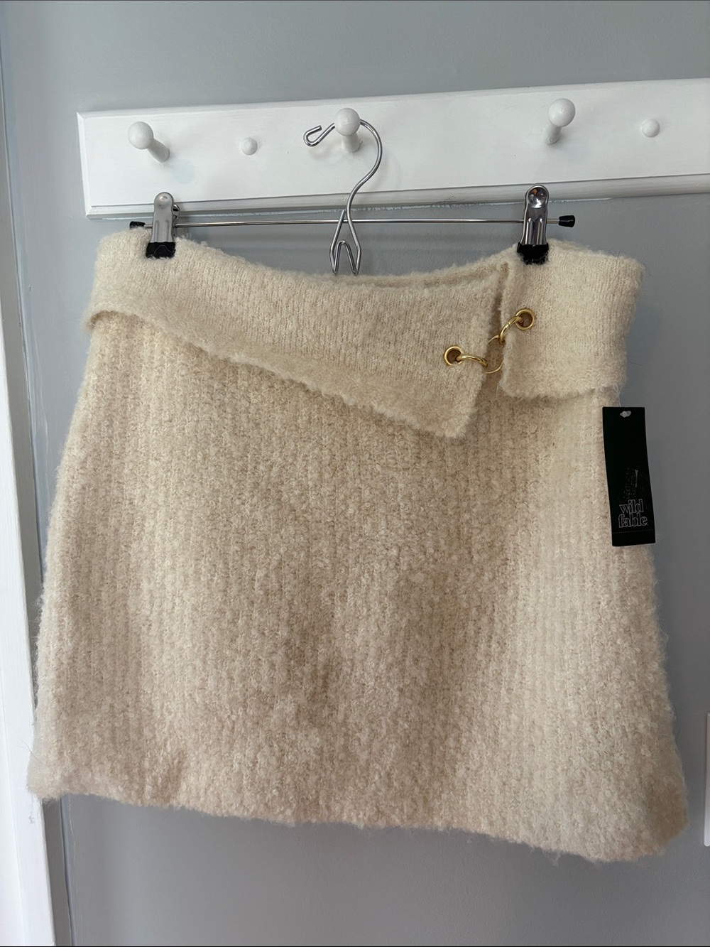 NWT Wild Fable Cozy Cream Bouclé Sherpa Mini Skirt with Gold Women’s Size XL